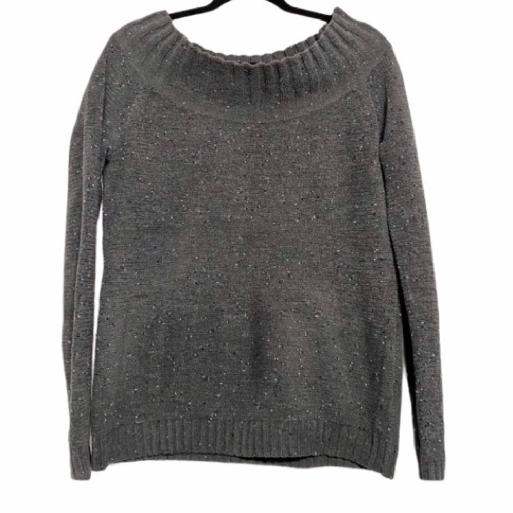 Hinge Gray Speckled Off the‎ shoulder sweater